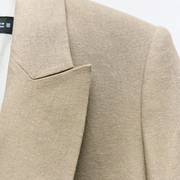 Zara Linen Roll Up Sleeve Open Front Blazer - Picture 3 of 6